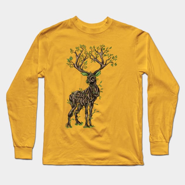 Vine Branch Stag (Color) Long Sleeve T-Shirt by Mainahste